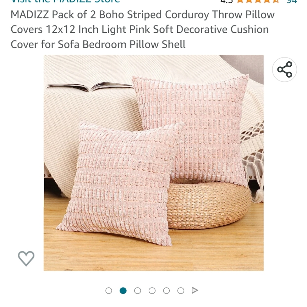 Pack of 2 Boho stripped corduroy Throw pillow covers  in light pink 12×12 new